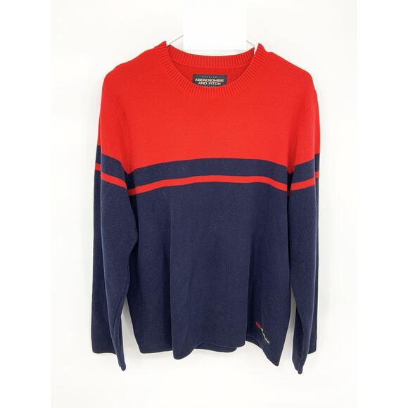 Vintage Abercrombie and Fitch Heavy Knit Red Navy Blue Sweater Sz XL Hong Kong - Picture 1 of 8